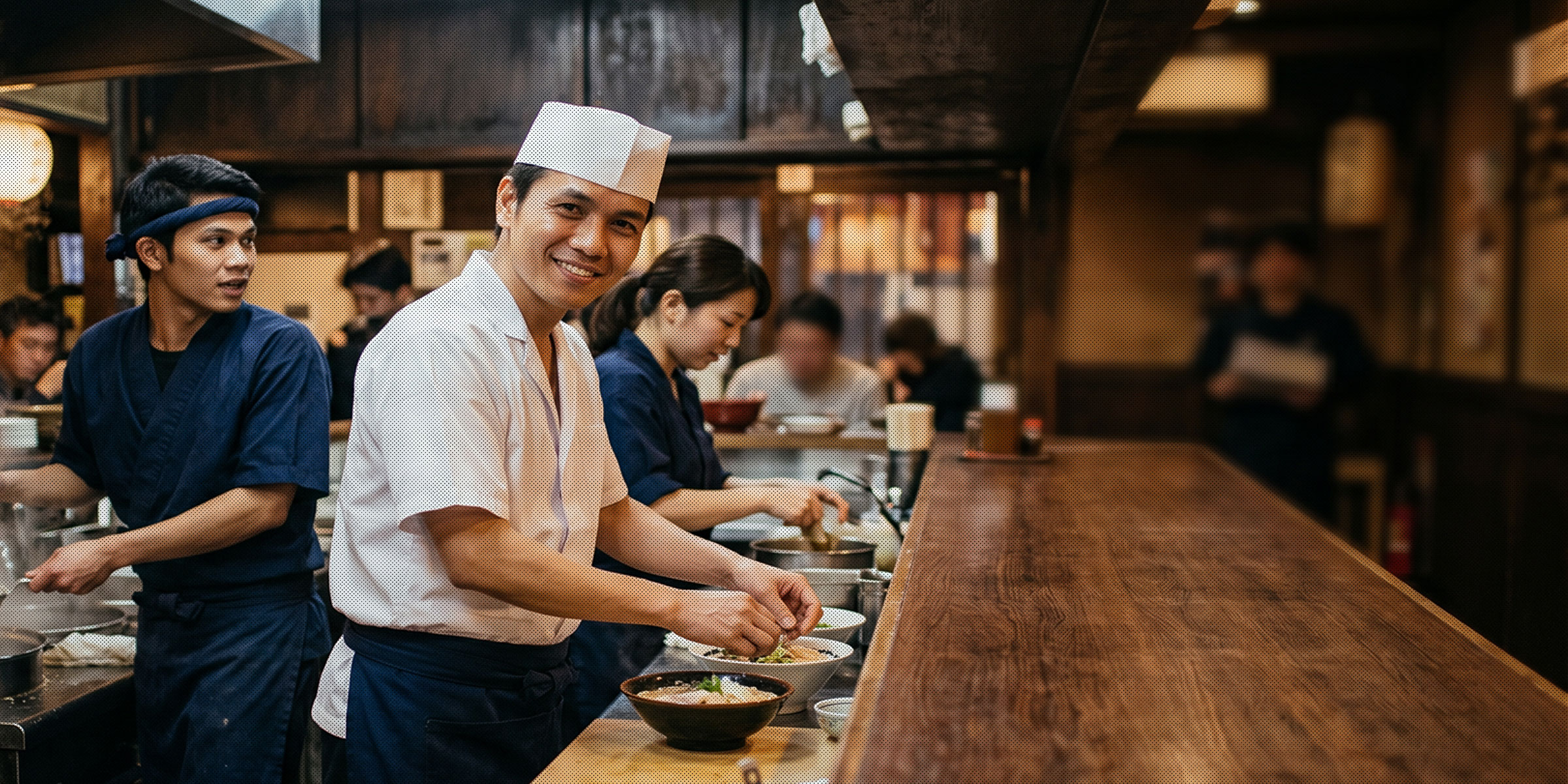 飲食店の厨房で働くスタッフの背景イメージ2